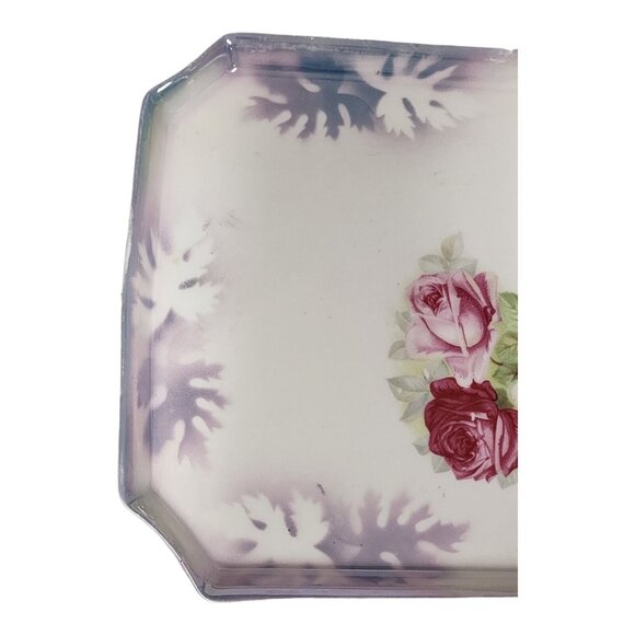 German Lusterware Floral Jewelry Tray 10" Pink Roses Dresser Top Victorian Flora - Picture 3 of 7